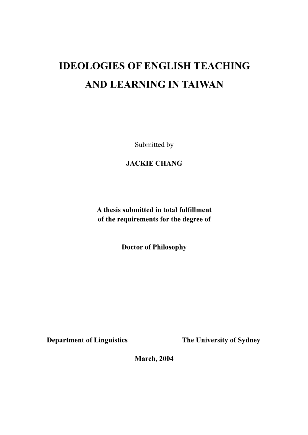 Ideologies of English Teaching and Learning in Taiwan