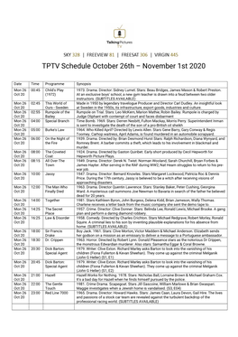 TPTV Schedule October 26Th – November 1St 2020
