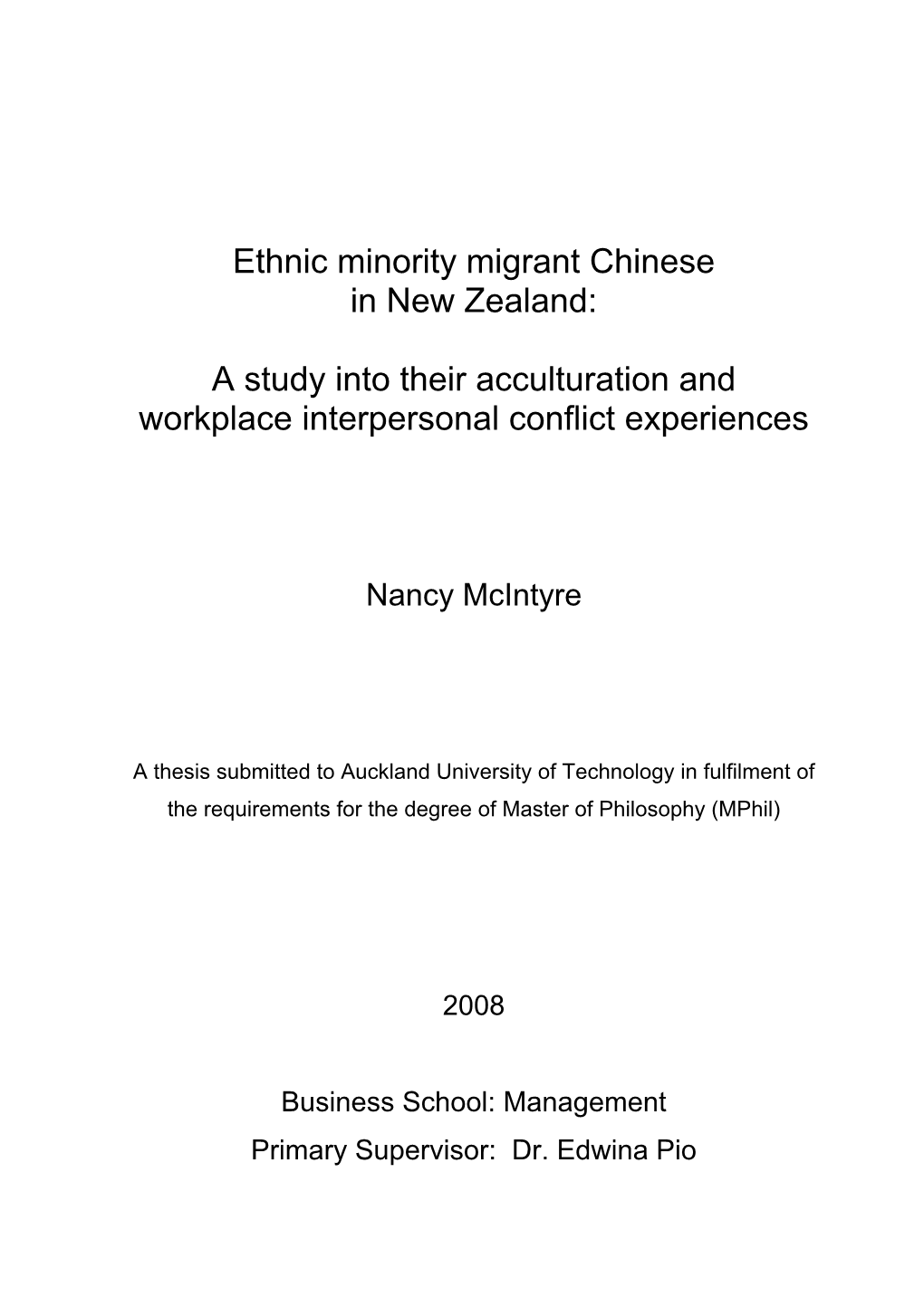 Ethnic Minority Migrant Chinese in New Zealand