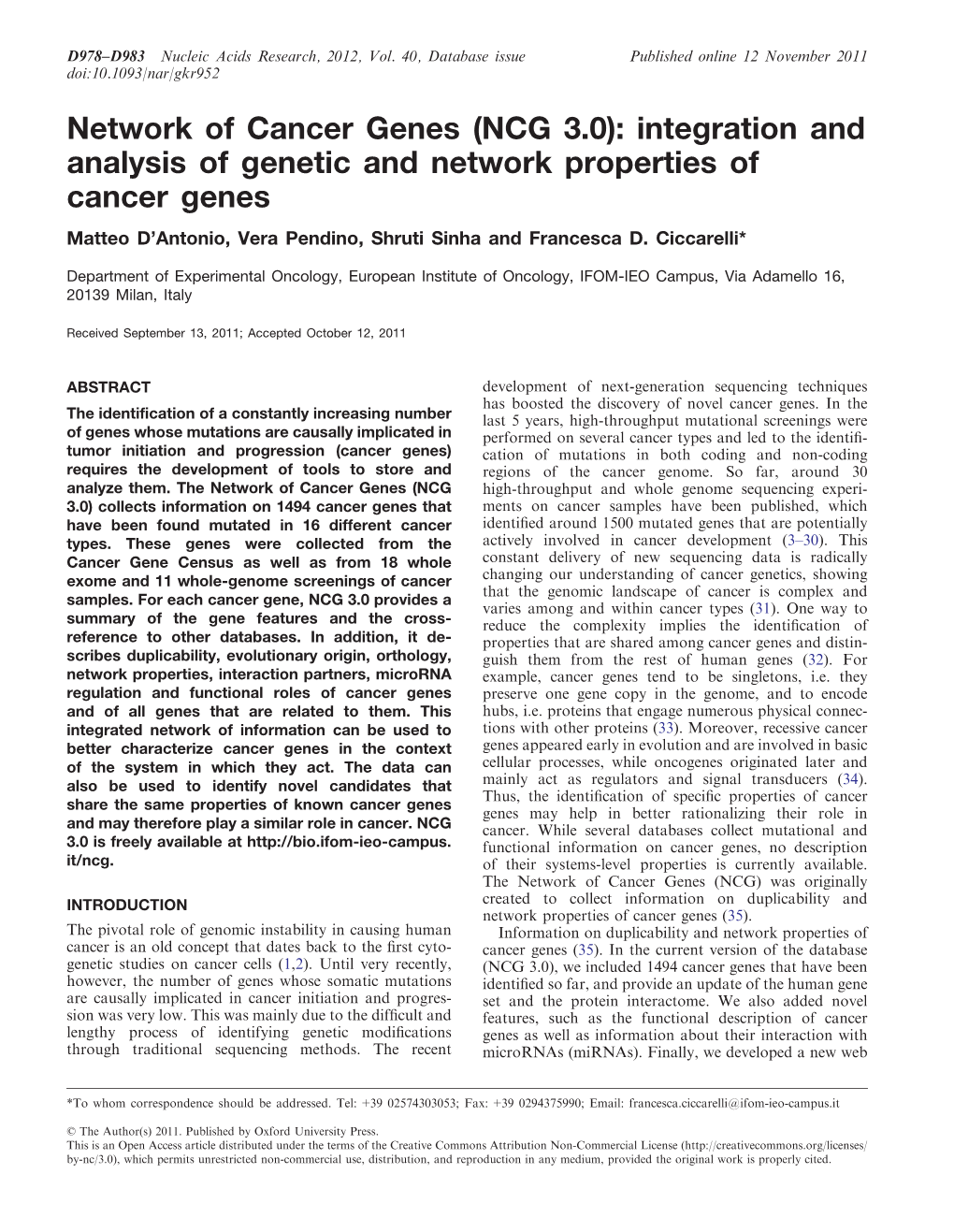 Network of Cancer Genes