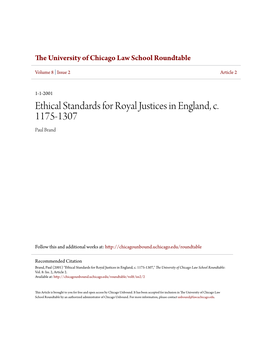 Ethical Standards for Royal Justices in England, C. 1175-1307 Paul Brand