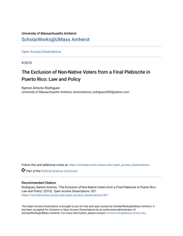 The Exclusion of Non-Native Voters from a Final Plebiscite in Puerto Rico: Law and Policy
