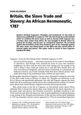 Britain, the Slave Trade and Slavery: an African Hermeneutic, 1787