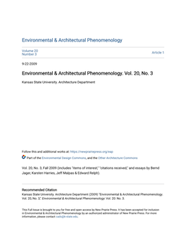 Environmental & Architectural Phenomenology. Vol. 20, No. 3