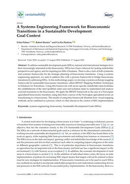 A Systems Engineering Framework for Bioeconomic Transitions in a Sustainable Development Goal Context