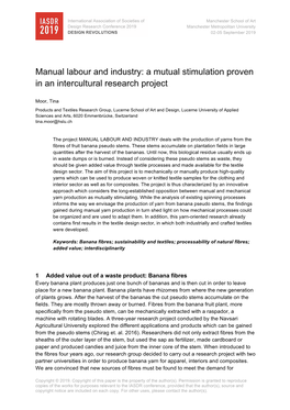 Manual Labour and Industry: a Mutual Stimulation Proven in an Intercultural Research Project