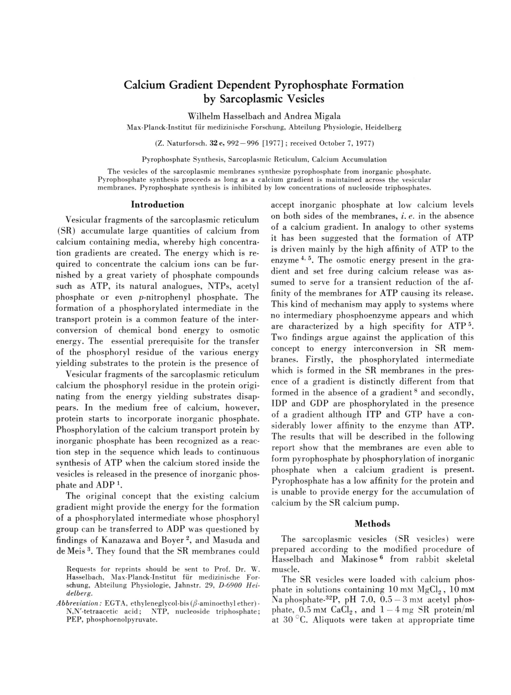 Calcium Gradient Dependent Pyrophosphate Formation By