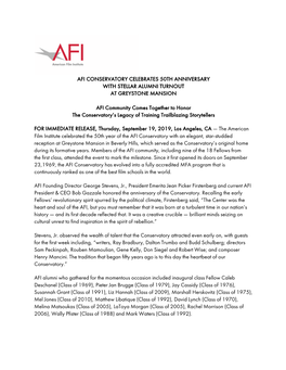 Film Institute Celebrated the 50Th Year of the AFI Conservatory with An