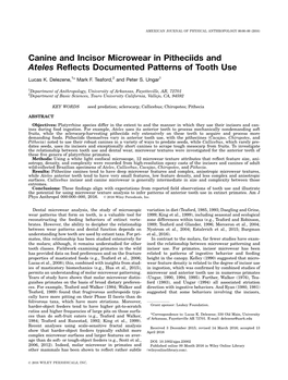 Canine and Incisor Microwear in Pitheciids and Ateles Reflects Documented Patterns of Tooth Use