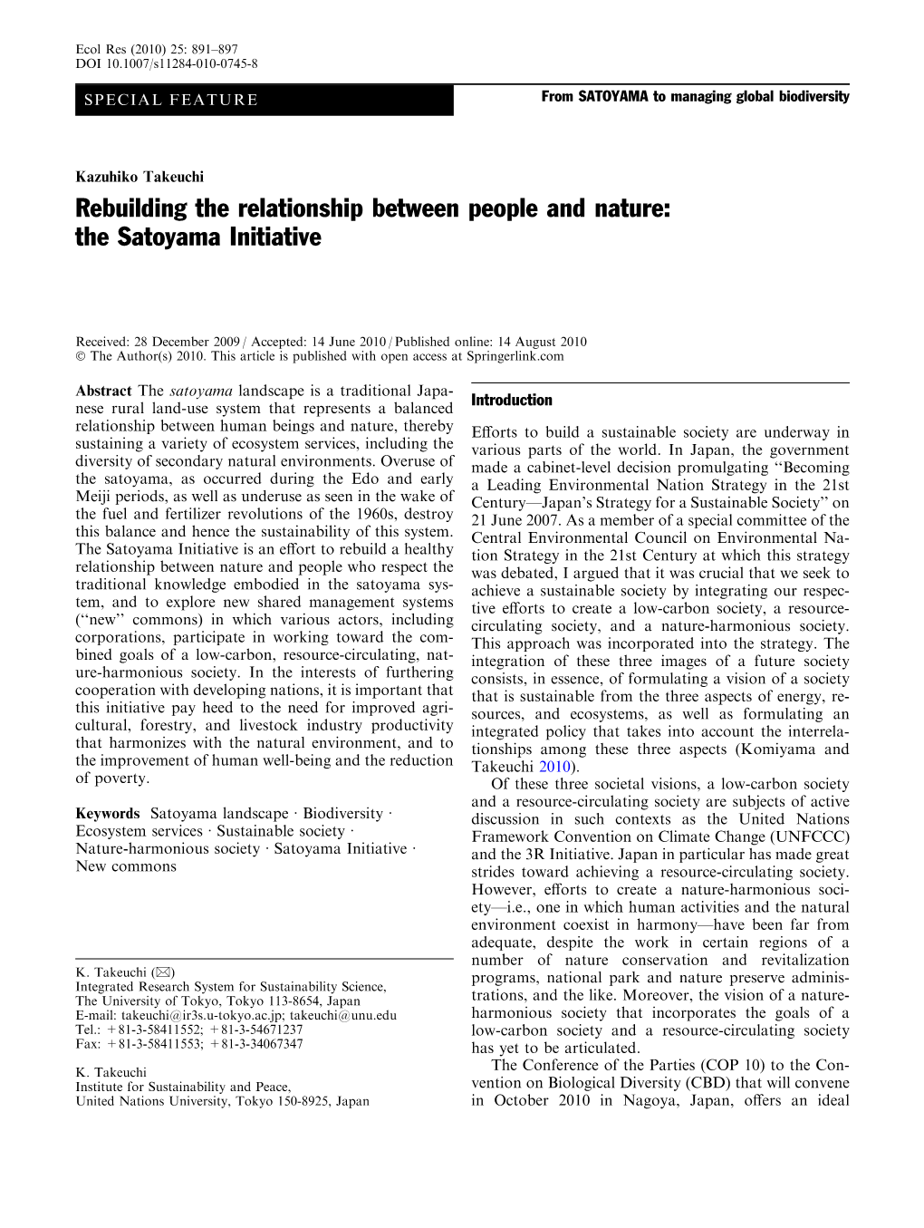 Rebuilding the Relationship Between People and Nature: the Satoyama Initiative