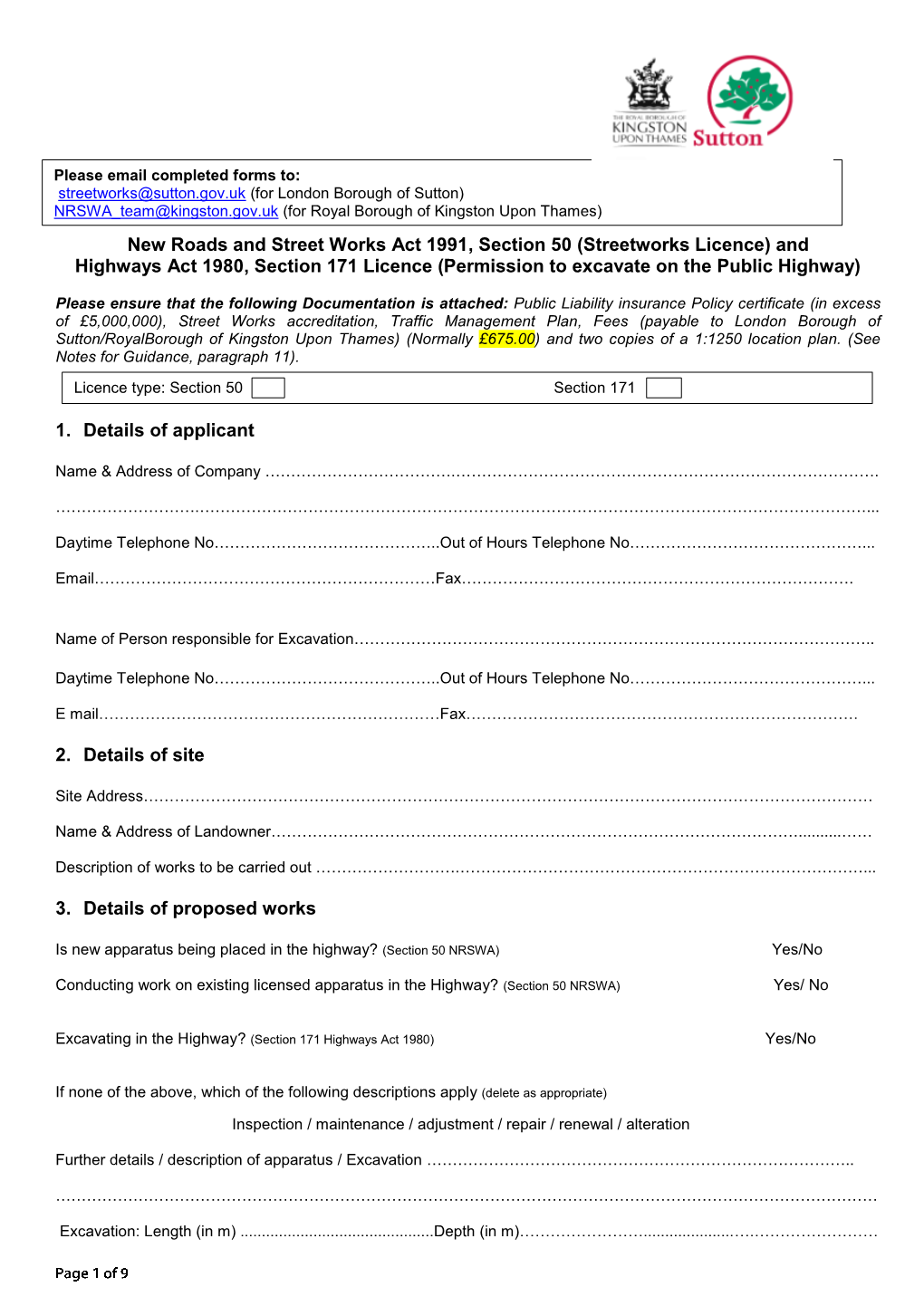 NEW ROADS and STREET WORKS ACT 1991 – SECTION 50/Highway