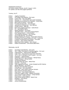 WORKSHOP SCHEDULE IJA Festival, Sparks, Nevada, July 26 - August 1, 2010