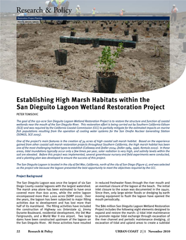 Establishing High Marsh Habitats Within the San Dieguito Lagoon Wetland Restoration Project Peter Tomsovic