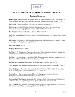 Bullying Prevention Lending Library