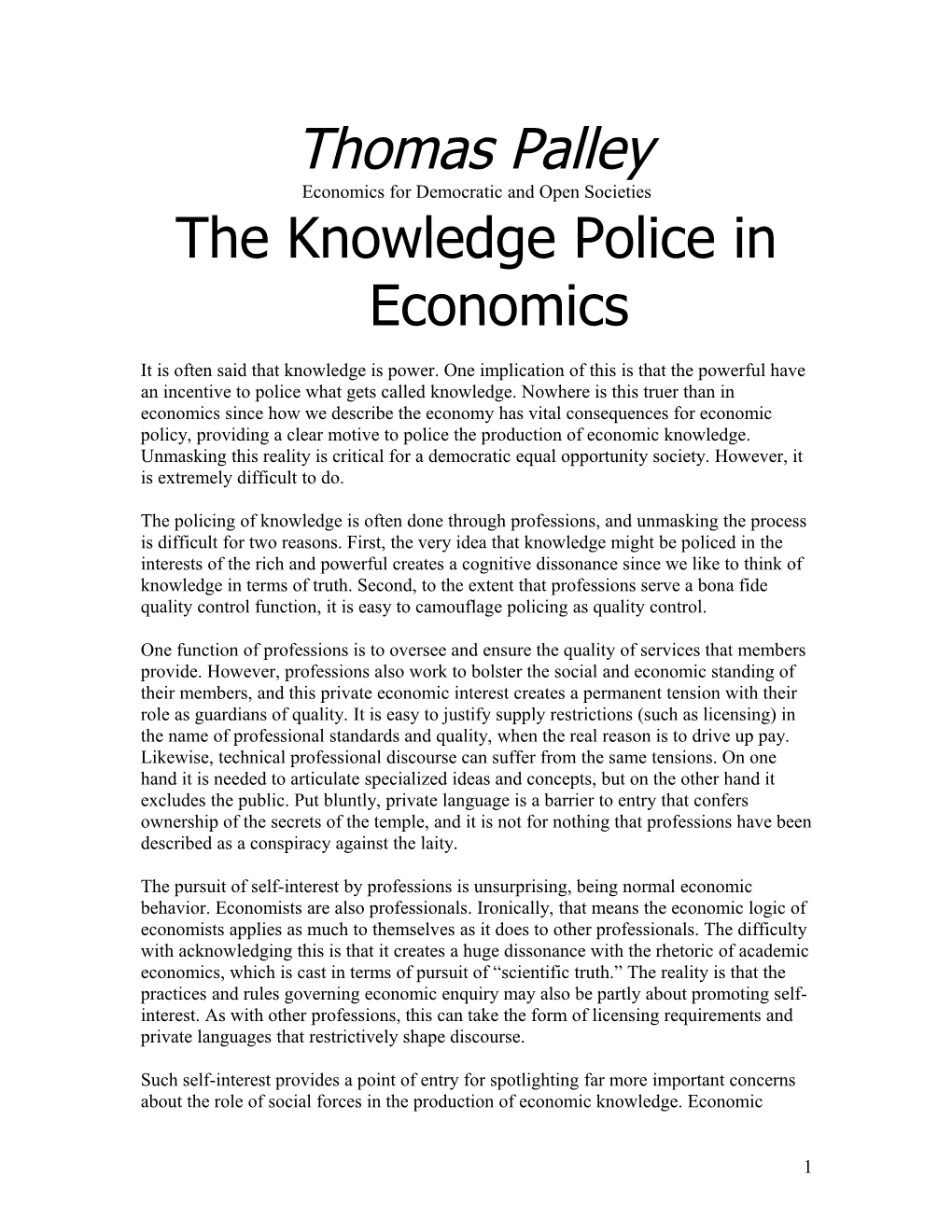 Economics for Democratic and Open Societies