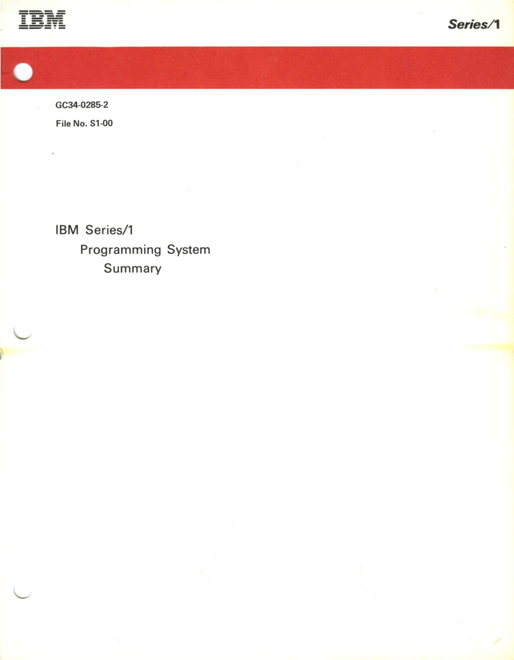 IBM Series/1 Programming System Summary Series/1