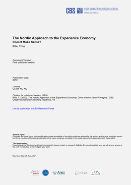 The Nordic Approach to the Experience Economy Does It Make Sense? Bille, Trine