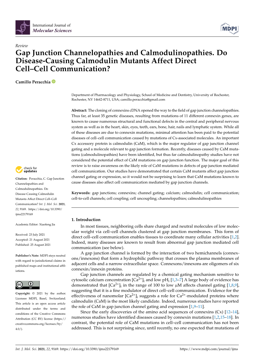 Gap Junction Channelopathies and Calmodulinopathies. Do Disease-Causing Calmodulin Mutants Affect Direct Cell–Cell Communication?