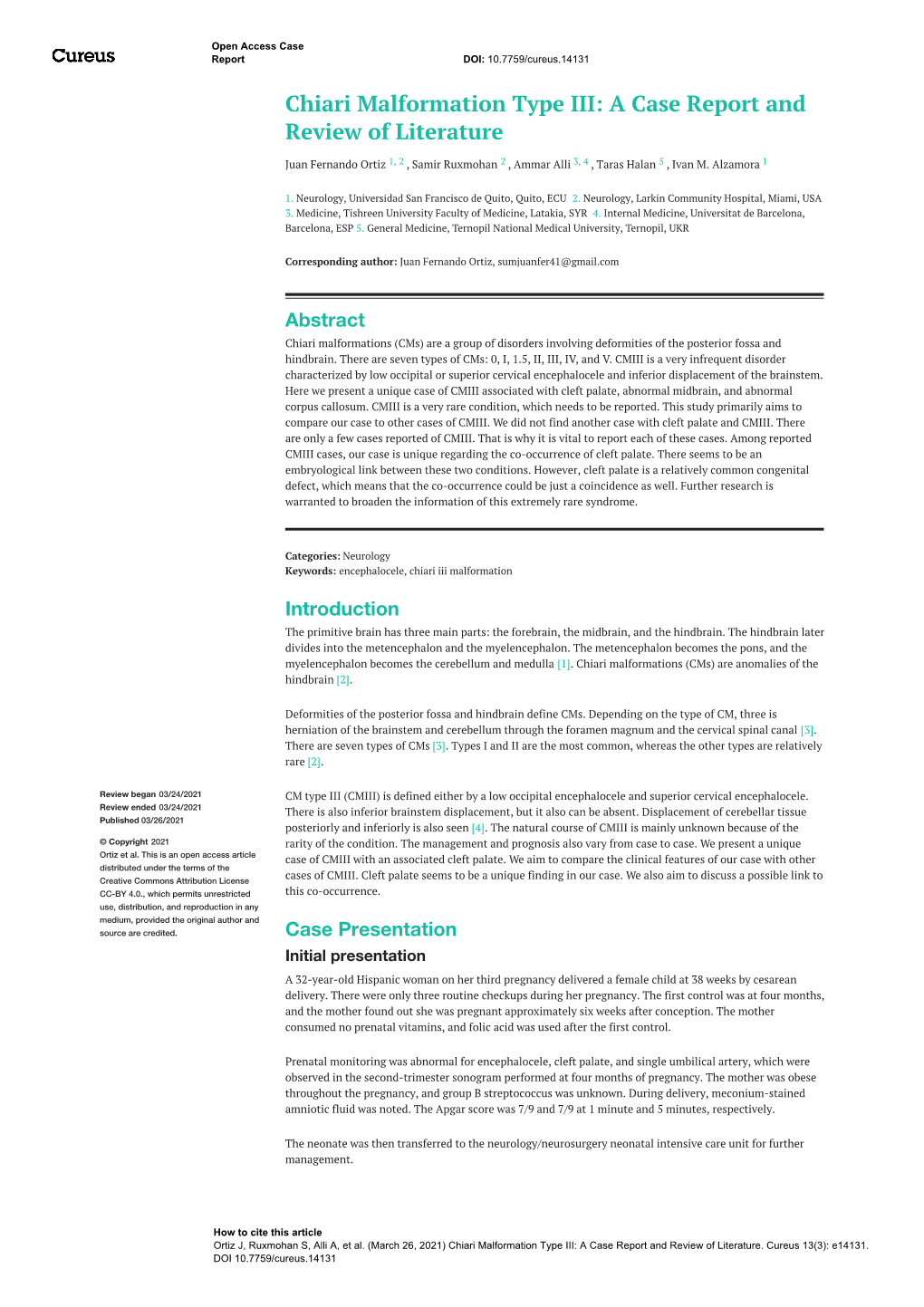 Chiari Malformation Type III: a Case Report and Review of Literature