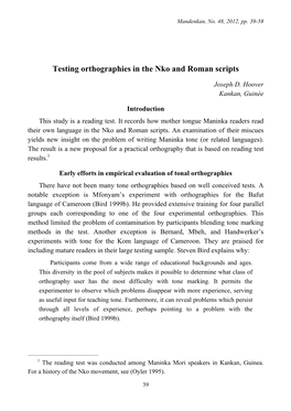 Testing Orthographies in the Nko and Roman Scripts