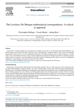 The Lovelace–De Morgan Mathematical Correspondence: a Critical Re-Appraisal