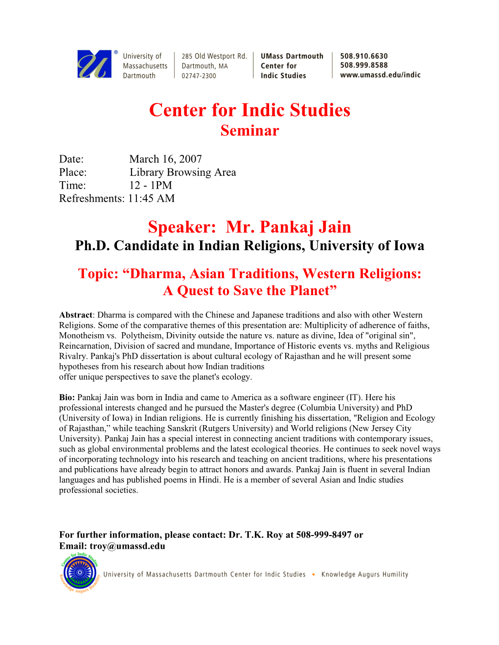 Center for Indic Studies Seminar