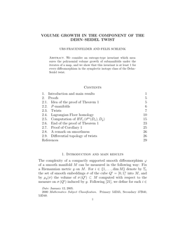 Volume Growth in the Component of the Dehn–Seidel Twist