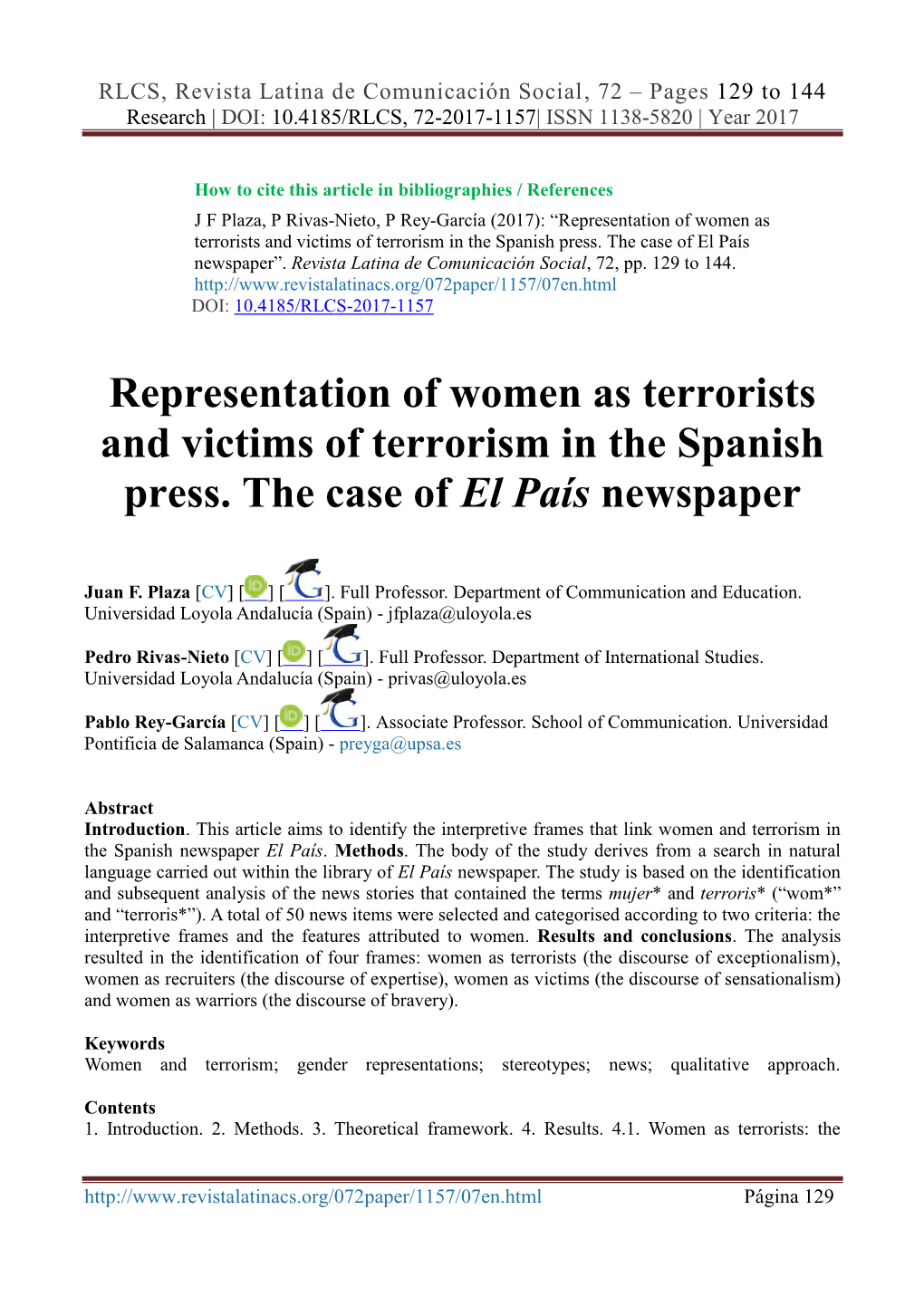 Representation of Women As Terrorists and Victims of Terrorism in the Spanish Press