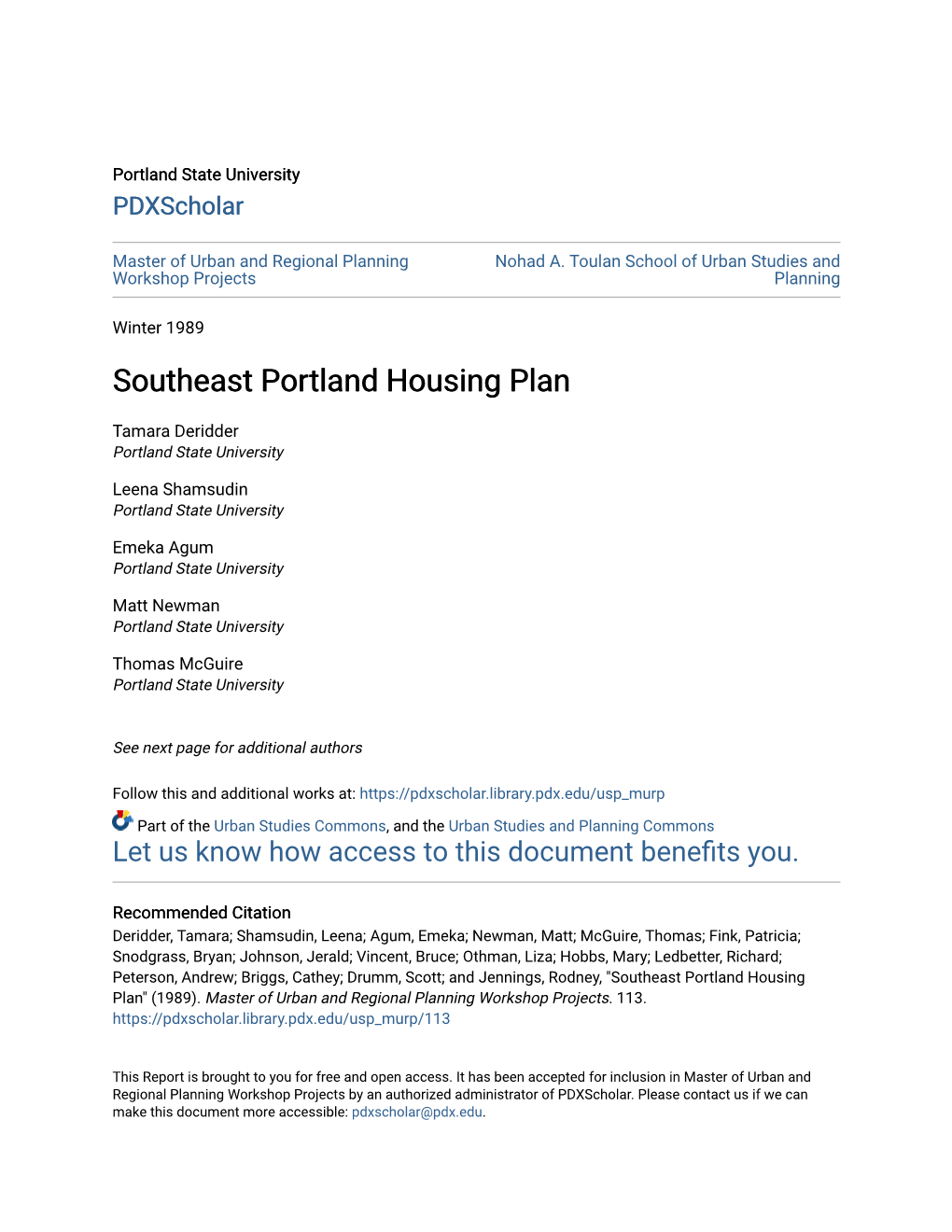 Southeast Portland Housing Plan