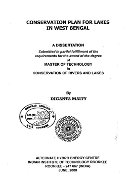 Conservation Plan for Lakes in West Bengal