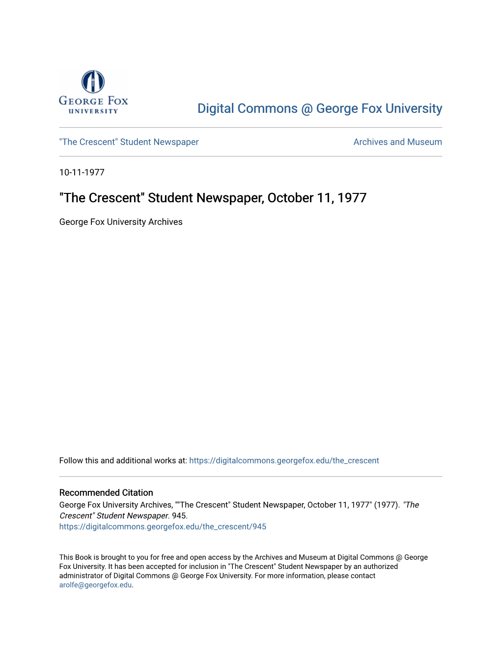 The Crescent" Student Newspaper Archives and Museum