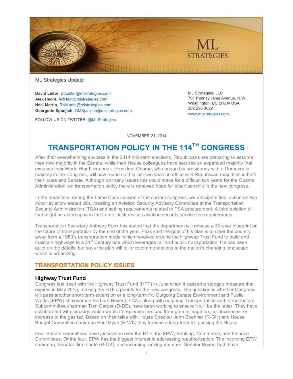 Transportation Policy in the 114 Congress