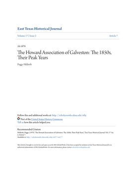 THE HOWARD ASSOCIATION of GALVESTON: the 1850S, THEIR PEAK YEARS by Peggy Hildreth the Epidemic Commenced on the Ist Iofseptember]