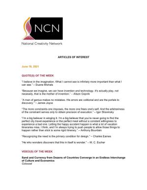 NCN Articles of Interest | June 18, 2021