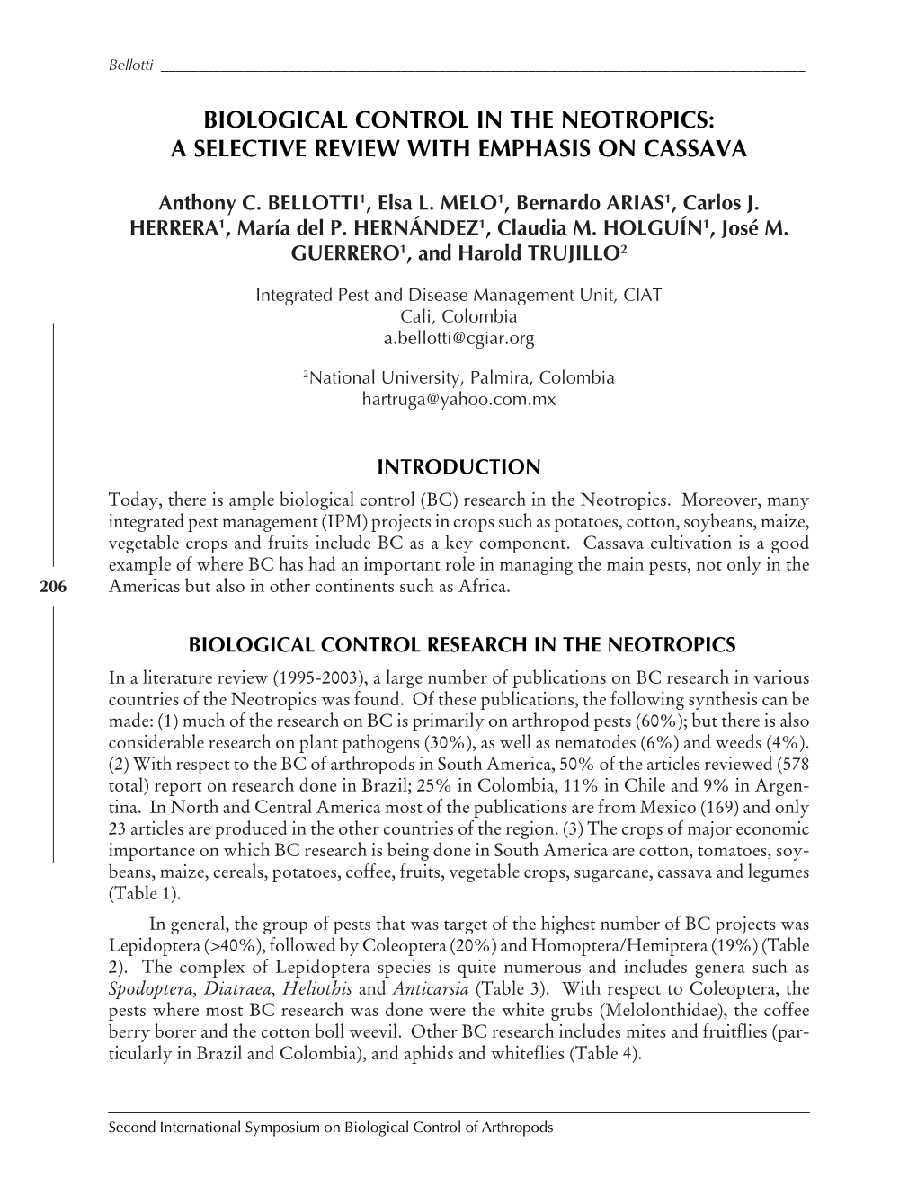 Contribution of Biological Control to the Global Development Agenda