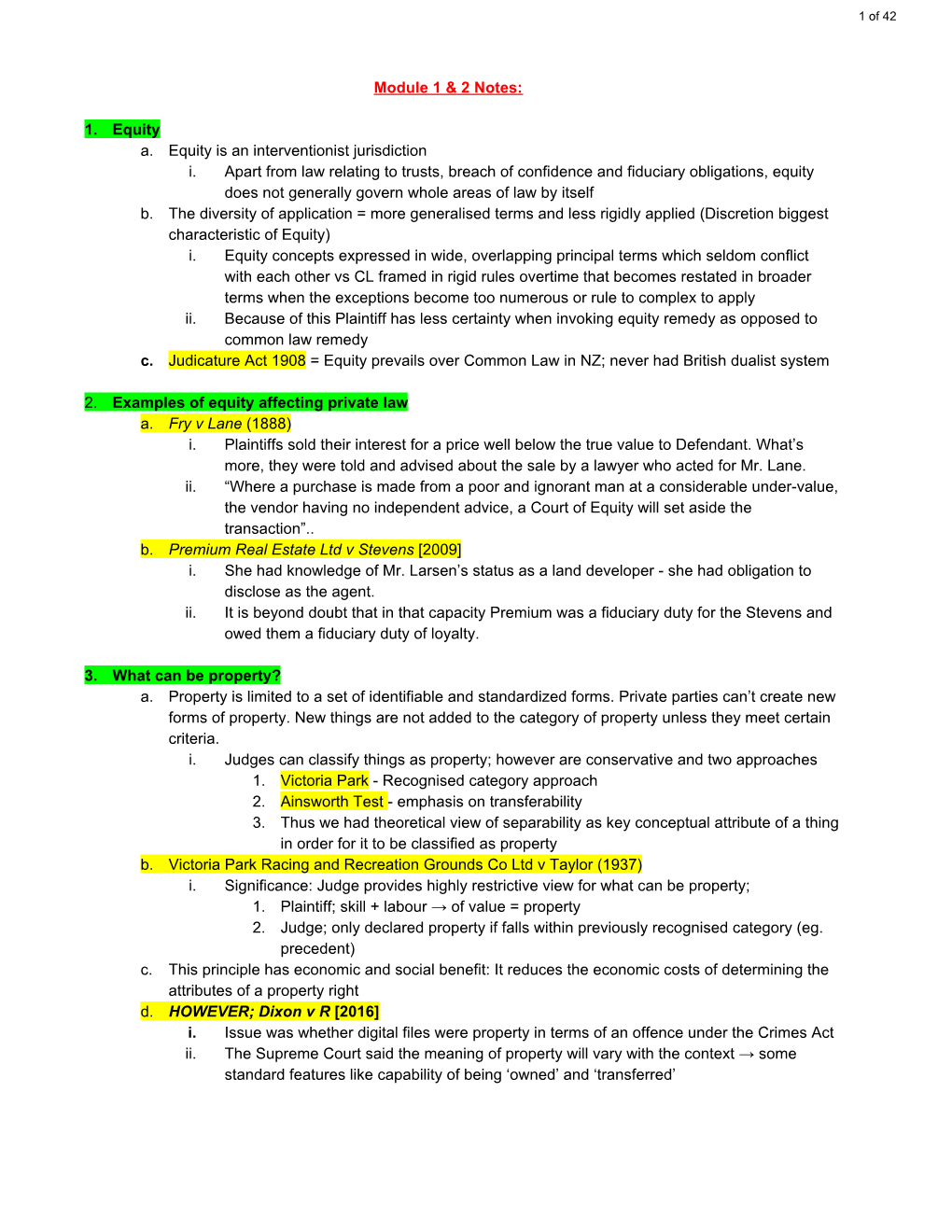 LAW 141 Auckland Module Notes