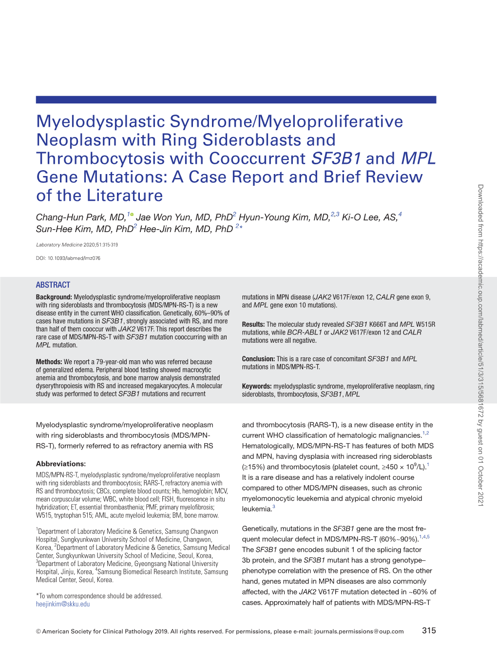 Myelodysplastic Syndrome/Myeloproliferative Neoplasm With Ring ...