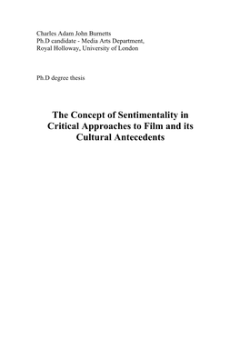 The Concept of Sentimentality in Critical Approaches to Film and Its Cultural Antecedents