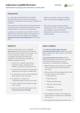 Laboratory Landfill Diversion Standardized Recycling and Composting in Emory Labs