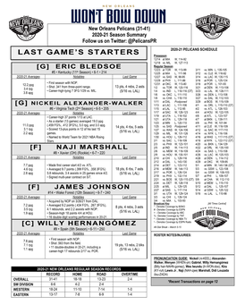 New Orleans Pelicans Game Notes