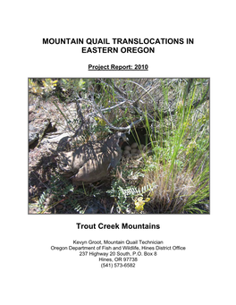 Mountain Quail Translocations in Eastern Oregon