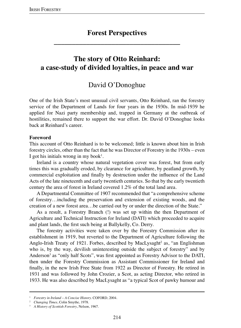 The Story of Otto Reinhard: a Case-Study of Divided Loyalties, in Peace and War