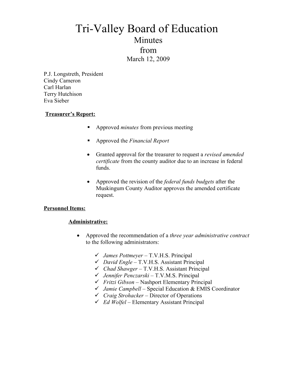 Tri-Valley Board of Education Agenda s1