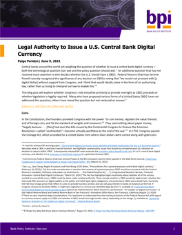 Legal Authority to Issue a U.S. Central Bank Digital Currency