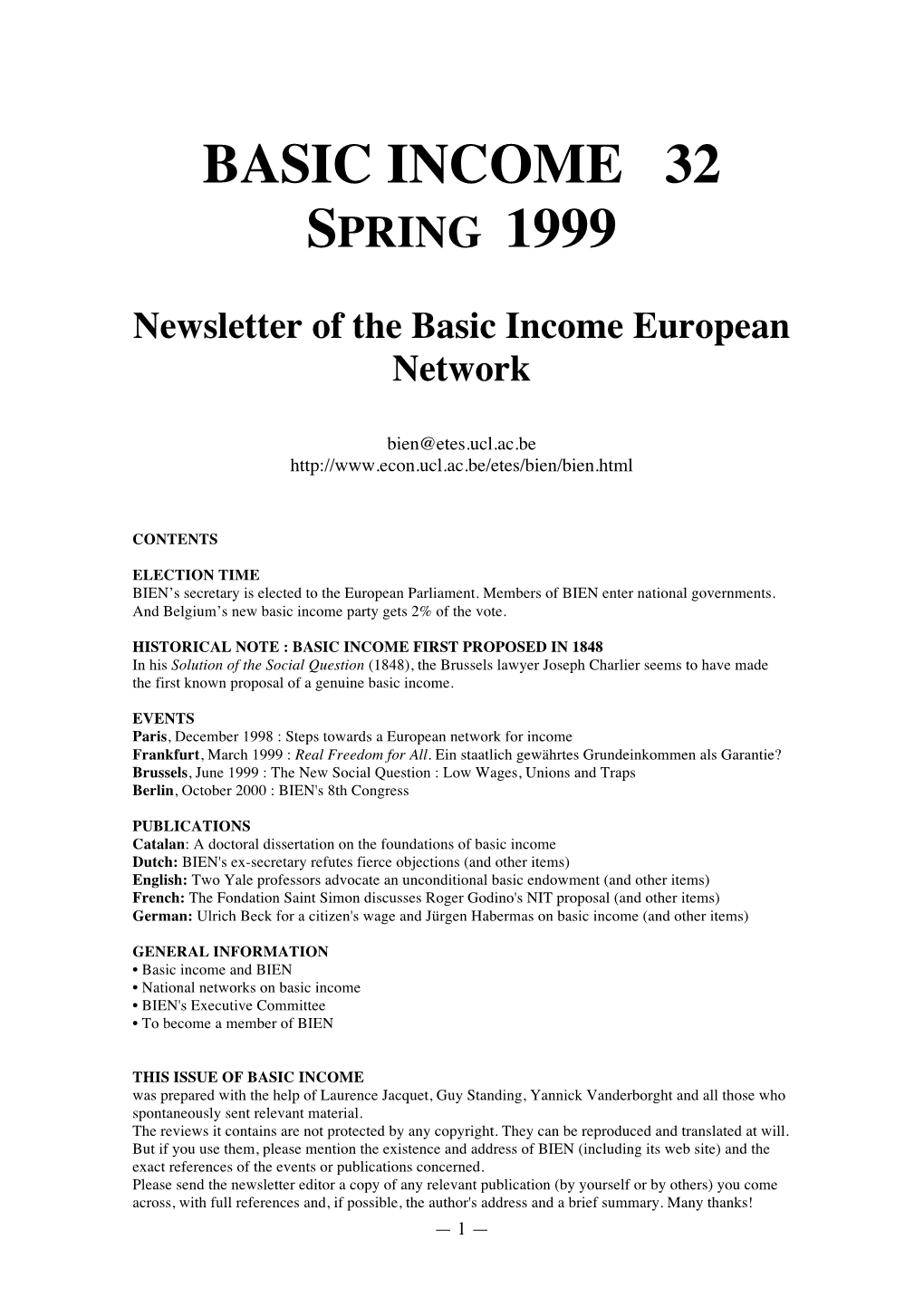 Basic Income 32 Spring 1999