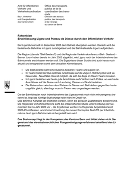 Faktenblatt Erschliessung Ligerz Und Plateau De Diesse Durch Den Öffentlichen Verkehr