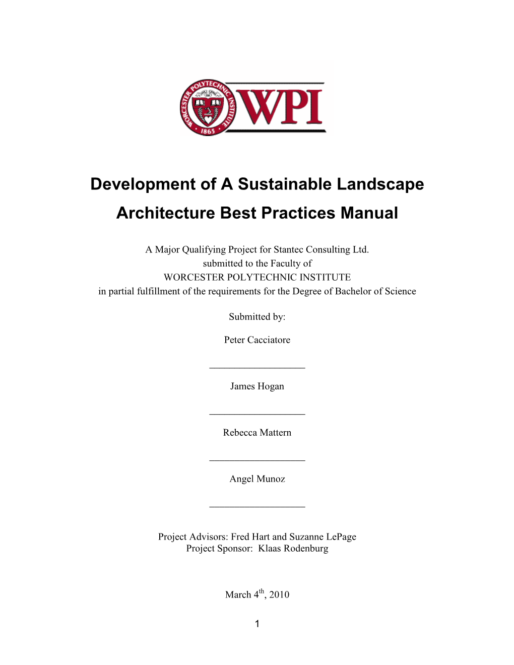 Development of a Sustainable Landscape Architecture Best Practices Manual