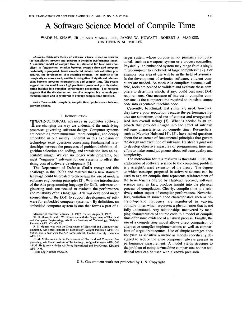 A Software Science Model of Compile Time