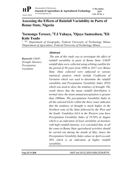 Assessing the Effects of Rainfall Variability in Parts of Benue State, Nigeria
