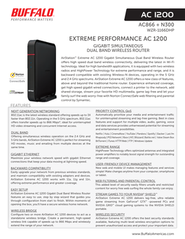 Ac 1200 Performance Matters Ac866 + N300 Wzr-1166Dhp Extreme Performance Ac 1200 Gigabit Simultaneous Dual Band Wireless Router